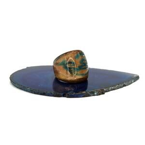 1970's Handblown Green Swirl on Gold Glitter Glass Ring